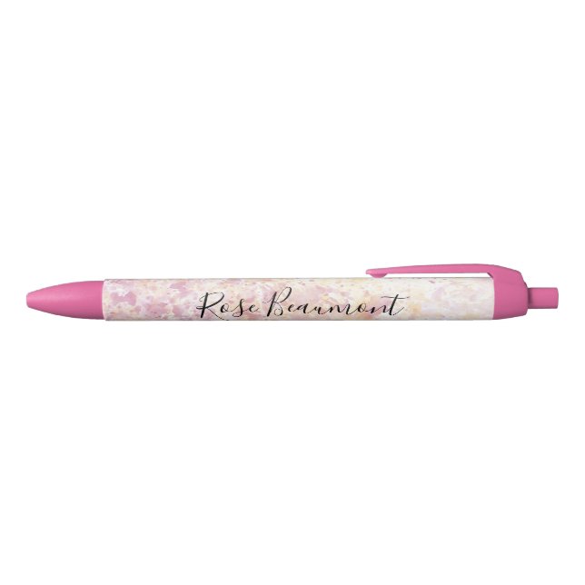 Modern Pink Yellow Watercolor Script Blue Ink Pen (Top)
