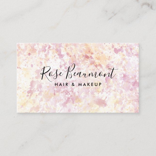 Modern Pink Yellow Watercolor Script Business Card (Front)