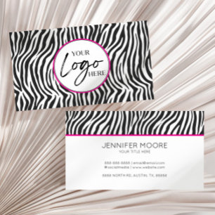 Modern Pink Zebra Print Custom Company Logo Business Card