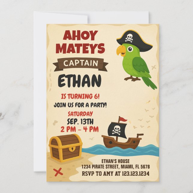 Modern Pirate Birthday Invitation (Front)