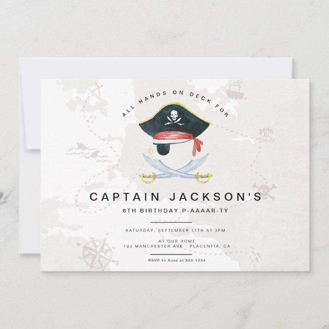 Modern Pirate Birthday Party Kids Invitation (Front)