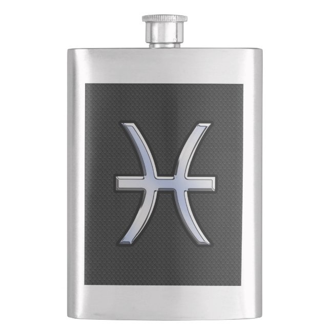 Modern Pisces Zodiac Sign Black Snake Skin style Hip Flask (Front)