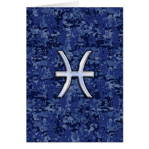 Modern Pisces Zodiac Sign Navy Blue Digital Camo