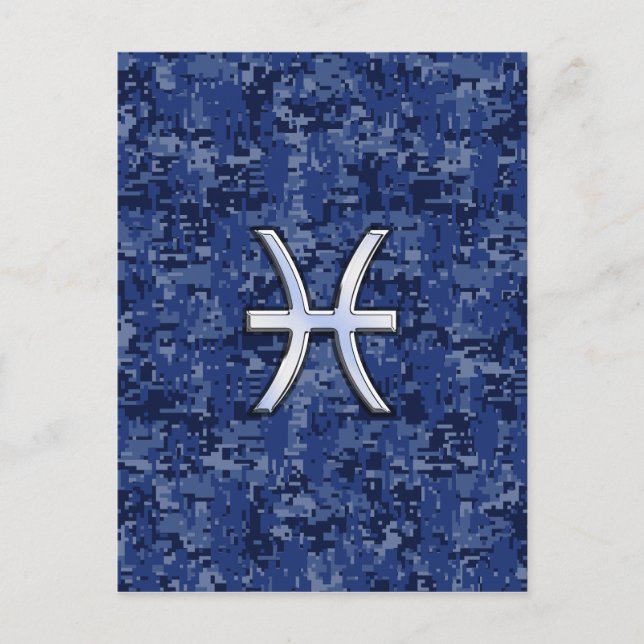 Modern Pisces Zodiac Sign Navy Blue Digital Camo Postcard (Front)