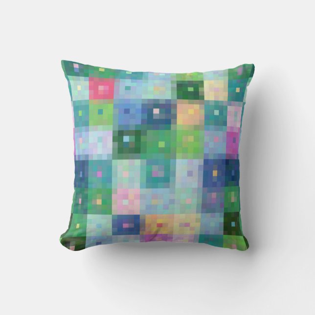 Modern pixel block colourful quilt patches throw pillow (Front)