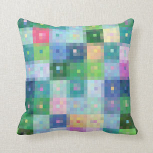 Modern pixel block colourful quilt patches throw pillow