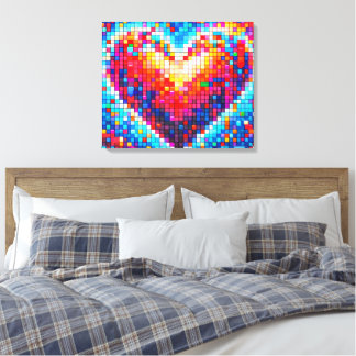 Modern pixel heart – Colorful digital art Canvas Print