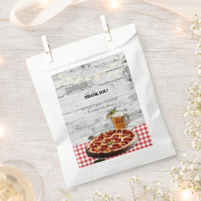 Modern Pizza +Beer Bricks Baby Shower Favour Bag (Clipped)
