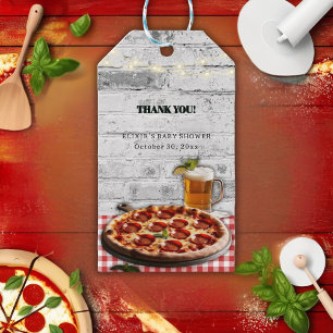 Modern Pizza +Beer Bricks Baby Shower Gift Tags