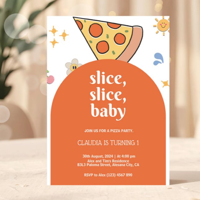 Modern Pizza Birthday Invitation (Retro Pizza Birthday Invitation)