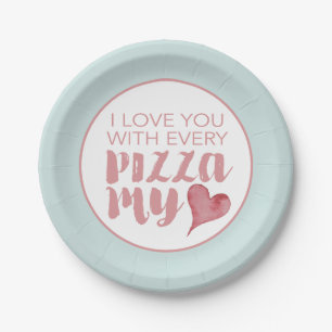 Modern Pizza My Heart Valentine's Party Paper Plate