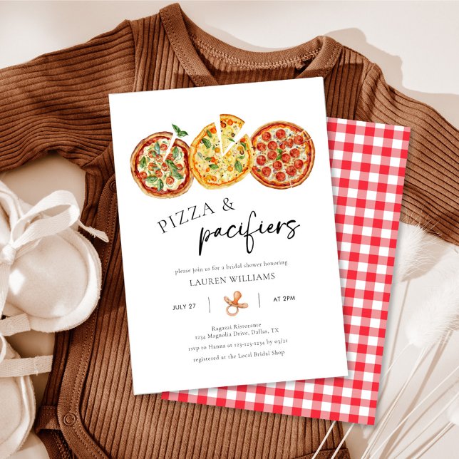 Modern Pizza & Pacifiers Baby Shower Invitation (Creator Uploaded)