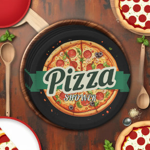 Modern Pizza Party Baby Shower Paper Plate