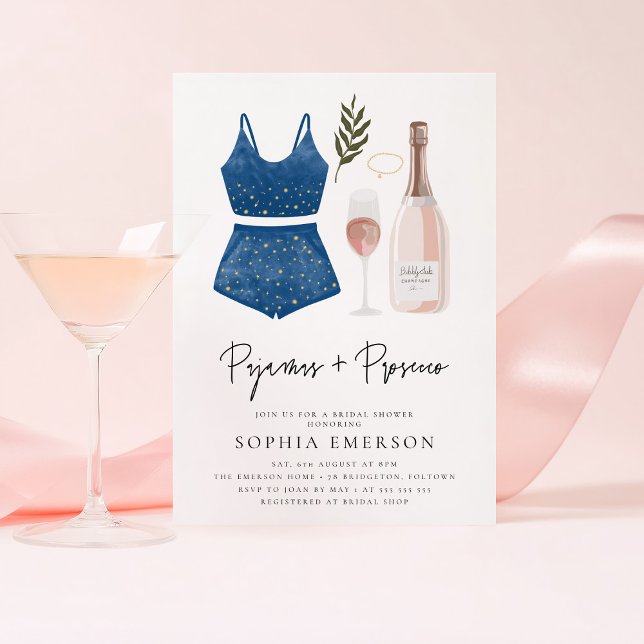 Modern PJ's and Prosecco Bridal Shower Invitation (Creator Uploaded)