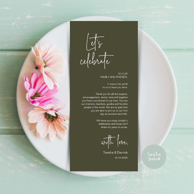 Modern Place Setting Dinner Party Thank You Card (Modern Wedding Dinner Place Setting Dinner Party Thank You Card, in Olive Green)