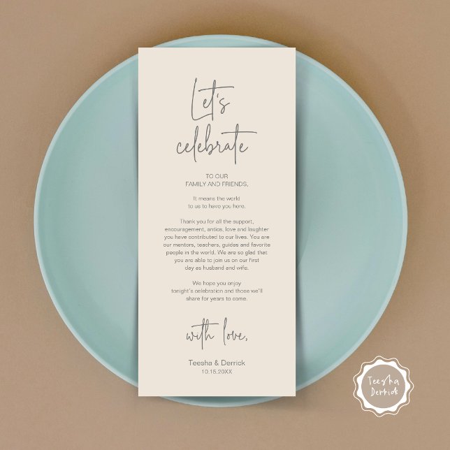 Modern Place Setting Dinner Party Thank You Card (Let's Celebrate, Wedding Dinner Place Setting Thank You Card, Modern Plate Decor, Dark Grey Cream)