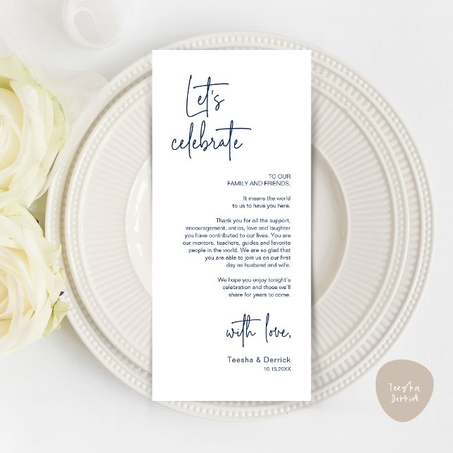 Modern Place Setting Dinner Party Thank You Card (Modern Place Setting Dinner Party Thank You Card, Classy Contemporary, Navy Blue)