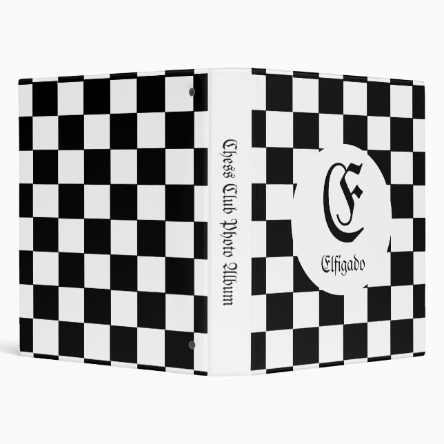 Modern Plaid Black White Monogram Office School Binder (Background)