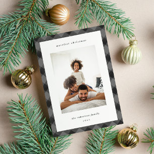 Modern Plaid Border Holiday Photo Card