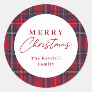 Modern Plaid Christmas  Classic Round Sticker