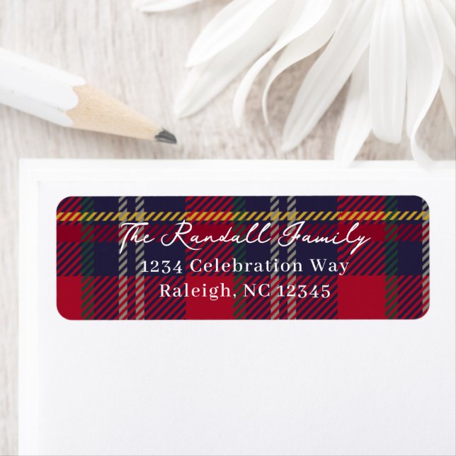 Modern Plaid Christmas Holiday Card Return Address (En situation)