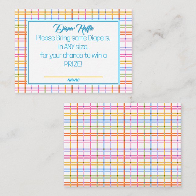 Modern Plaid Colorful Rainbow Diaper Raffle  Enclosure Card (Front/Back)