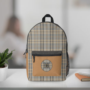 Modern Plaid Fossilized Grey Printed Backpack