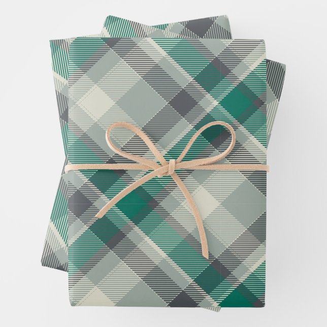 Modern Plaid Gingham Merry Christmas Holiday Wrapping Paper Sheet (In situ)