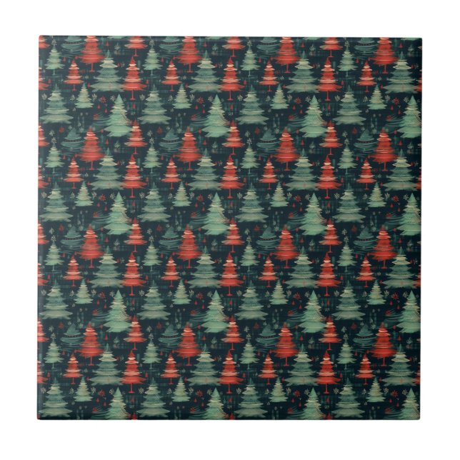 Modern Plaid Holiday christmas trees Tile (Front)