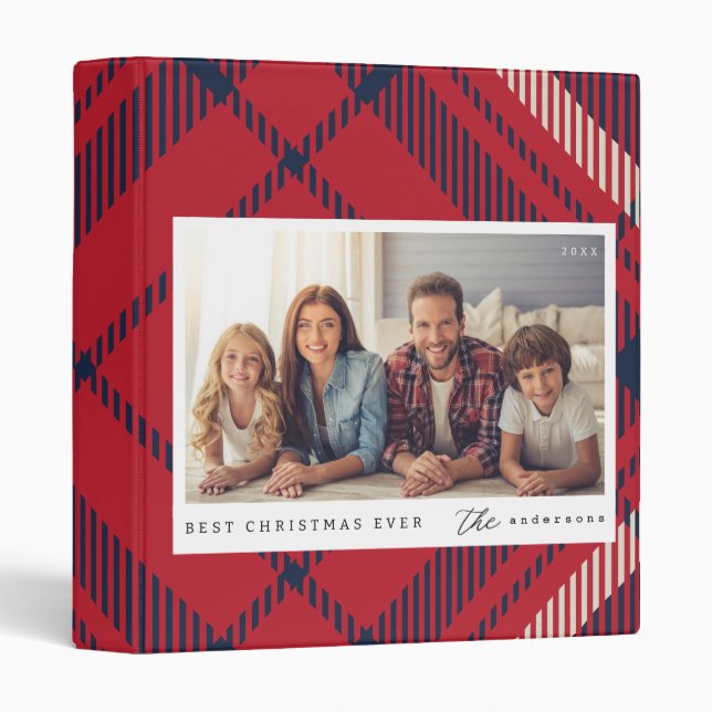 Modern Plaid Merry Christmas Custom Family Photo Binder (Front/Spine)