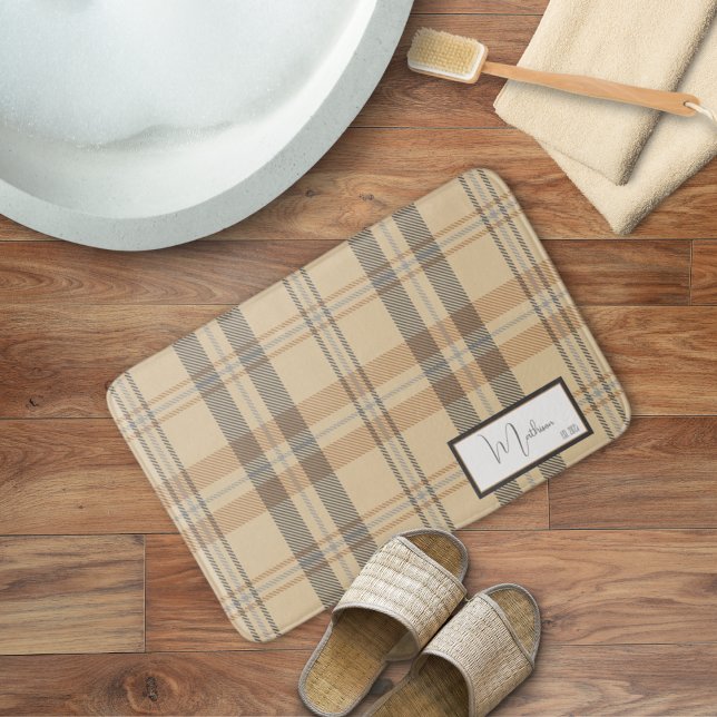 Modern Plaid Parchment Bath Mat (Creator Uploaded)