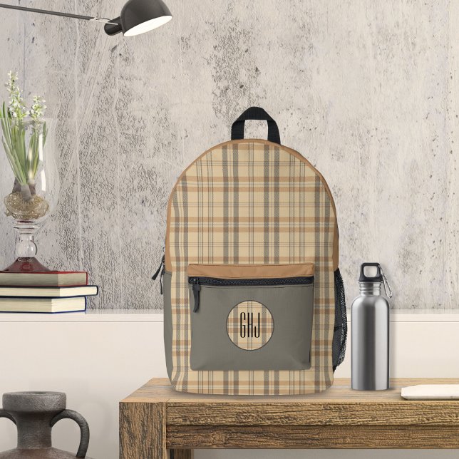 Modern Plaid Parchment Printed Backpack (Creator Uploaded)