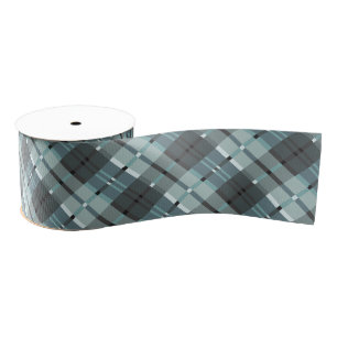 Modern Plaid Pattern in Blue and Grey Grosgrain Ribbon