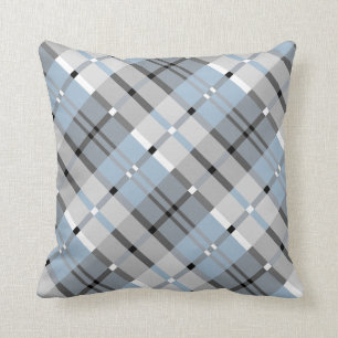 Modern Plaid Pattern in Grey and Sky Blue Throw Pillow