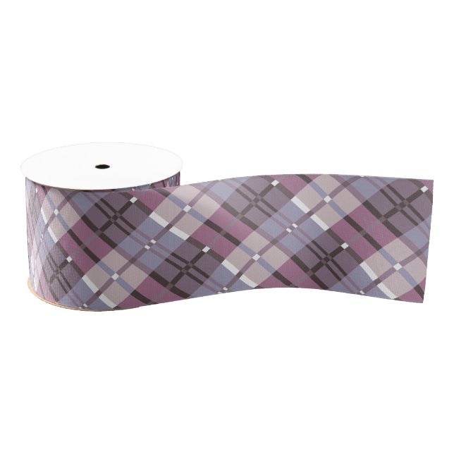 Modern Plaid Pattern Plum and Lavender Grosgrain Ribbon (Spool)