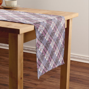 Modern Plaid Pattern Plum and Lavender Short Table Runner