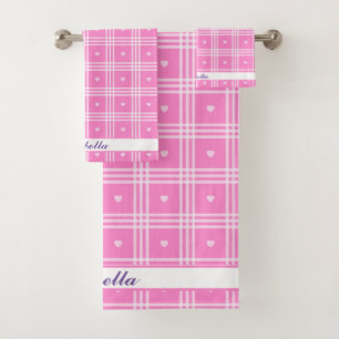 Modern Plaid Pink Heart Collection Bath Towel Set