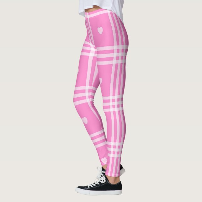 Modern Plaid Pink Heart Collection Leggings (Left)