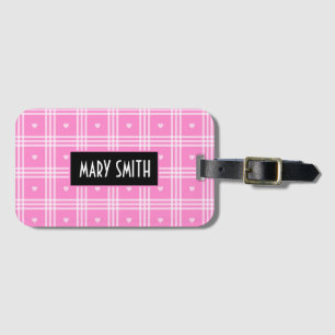 Modern Plaid Pink Heart Collection Luggage Tag
