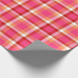 Modern Plaid Pink Orange Wrapping Paper