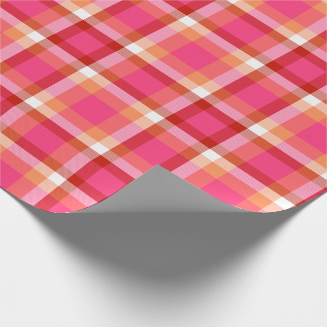 Modern Plaid Pink Orange Wrapping Paper (Corner)