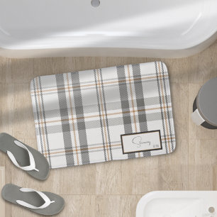 Modern Plaid Porcelain White Bath Mat