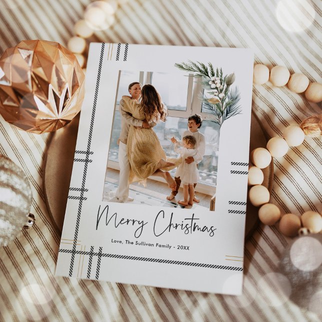 Modern Plaid Scripted Christmas Holiday Photo Card (Creator Uploaded)