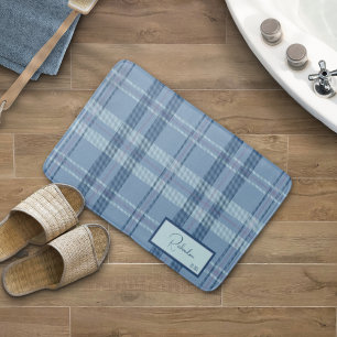 Modern Plaid Sky Blue Bath Mat