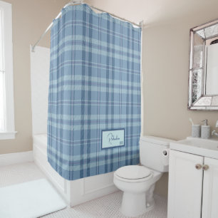 Modern Plaid Sky Blue Shower Curtain