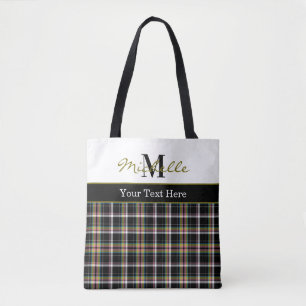 Modern Plaid Tartan Pattern Olive Green Tote Bag