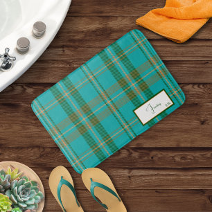 Modern Plaid Turquoise Bath Mat