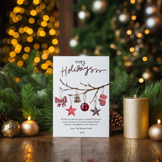 Modern Plaid Winter Rustic Pine Tree Flat Holiday Card (Creator Uploaded)