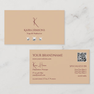 Modern Plain Beige with Monogram QRCode and Jewels Business Card