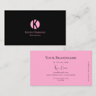 Modern Plain Black and Pink with Monogram Simple Business Card